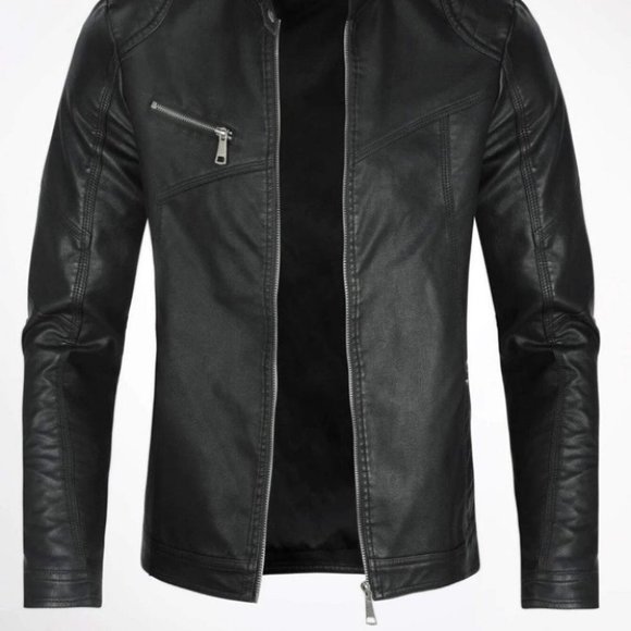 Black Mens PU Leather Jacket - Picture 2 of 7